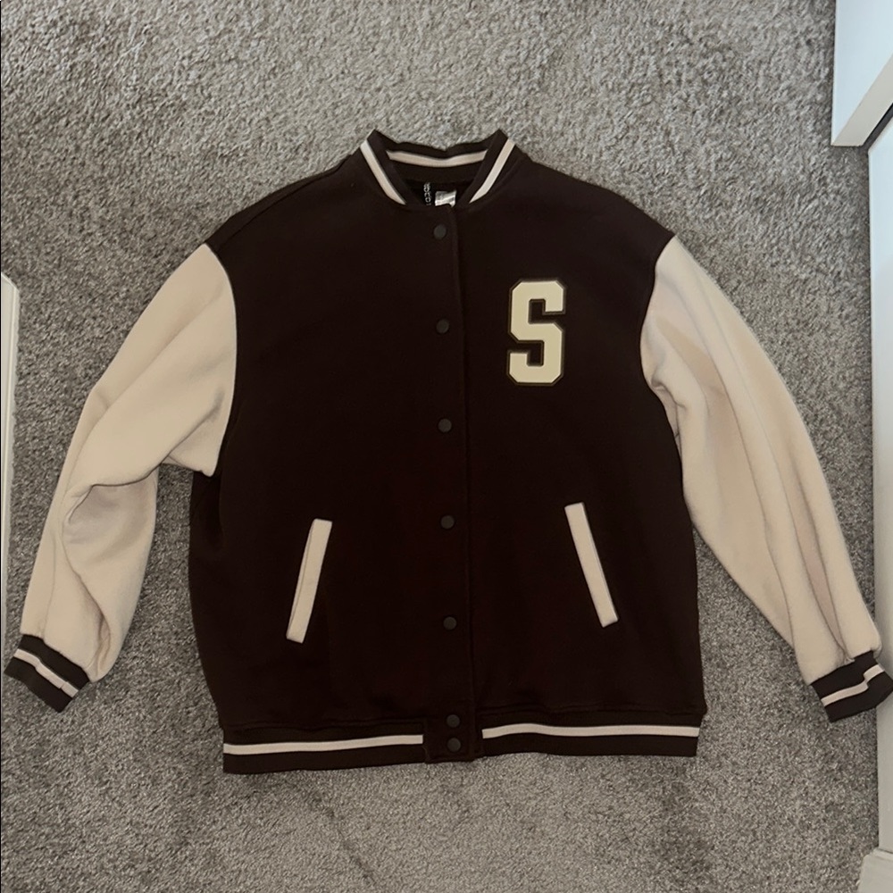 H&M Brown and Cream Varsity Jacket